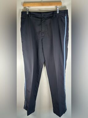 Nike Golf Men’s Pants 34x32 M Black Swoosh Nike Fit Dry Flat Front Blue Stripes